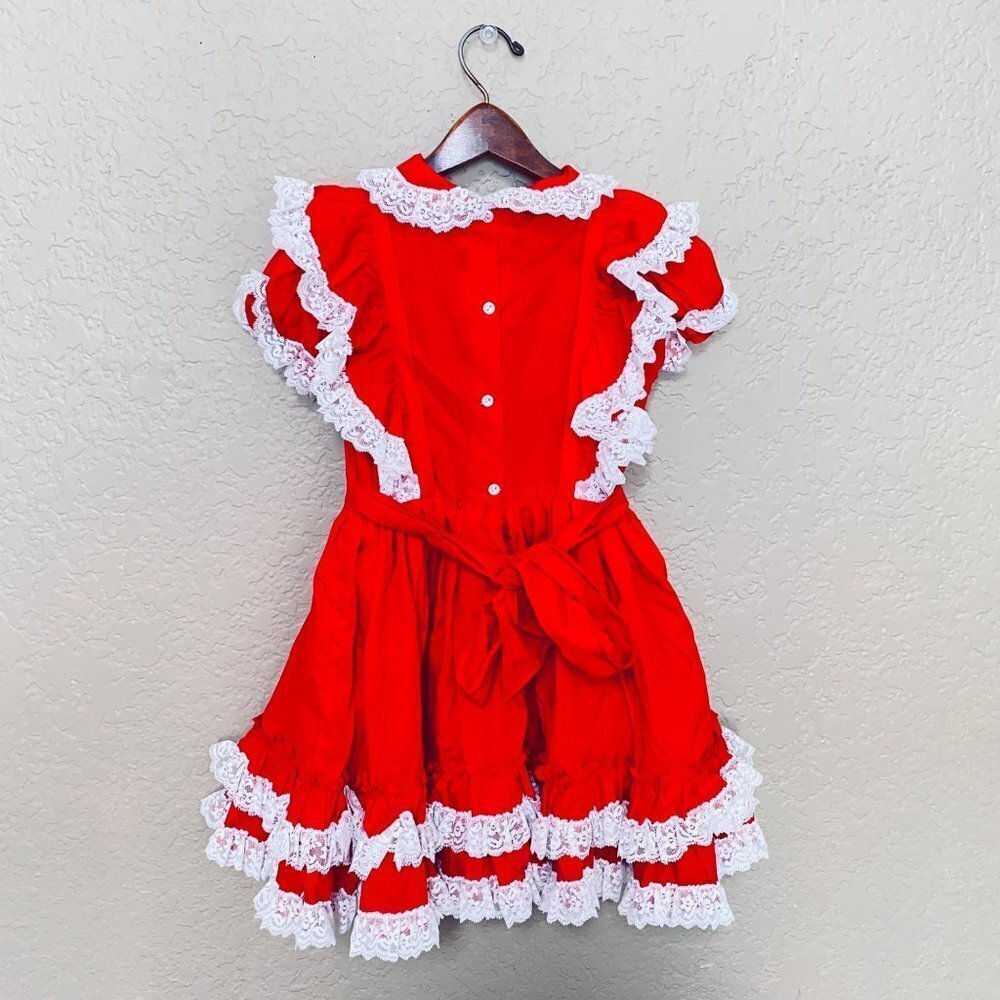 Vintage Betty Oden Girl Dress Size 7 Fire Engine Red Pageant Frilly Lace - Picture 6 of 11